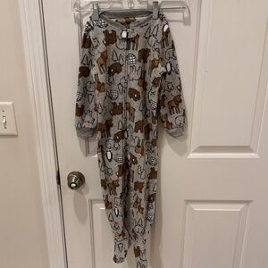 Grey Fleece Animal Print Onesie Pajamas